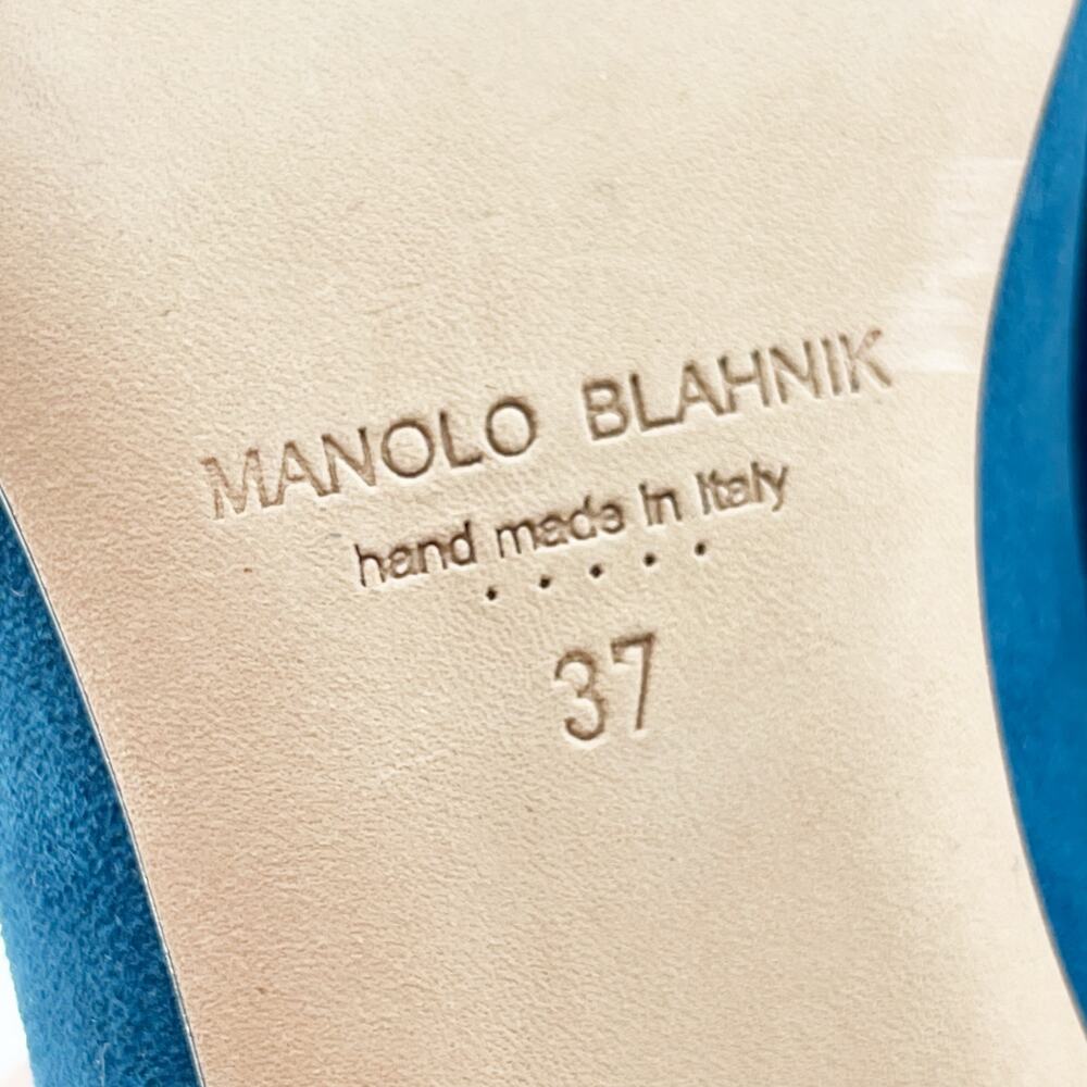 Manolo Blahnik Maydi Turquoise Suede Decorative Buckle Almond Toe Flats IT 37 - Picture 12 of 14